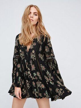 free people black lace long sleeve dress Tabby Lace Mini Dress